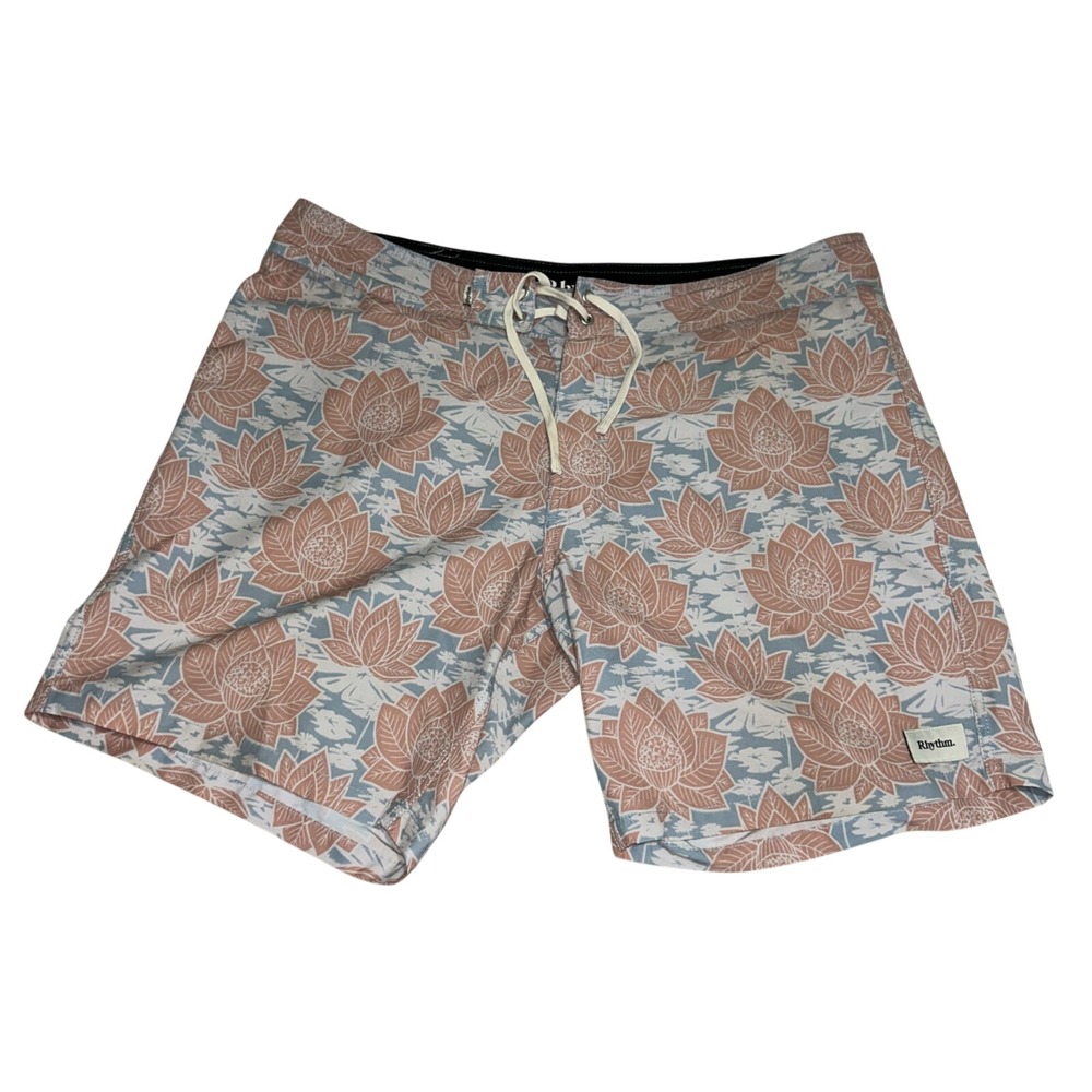 Rhythm Shorts Mens 36 Floral Swim Trunks Mesh Lined Elastic Drawstring